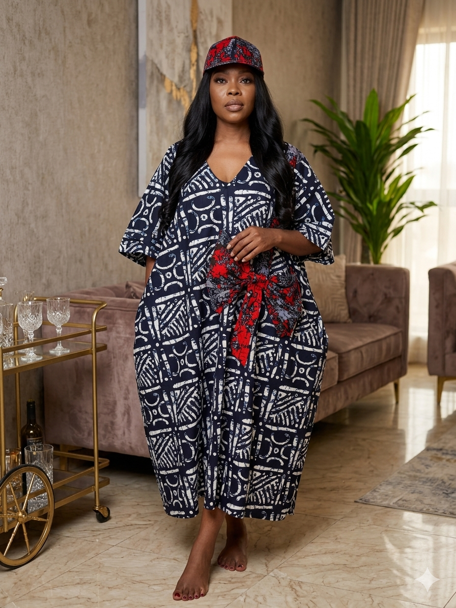 U44V 100% Ankara cotton dress with cap
