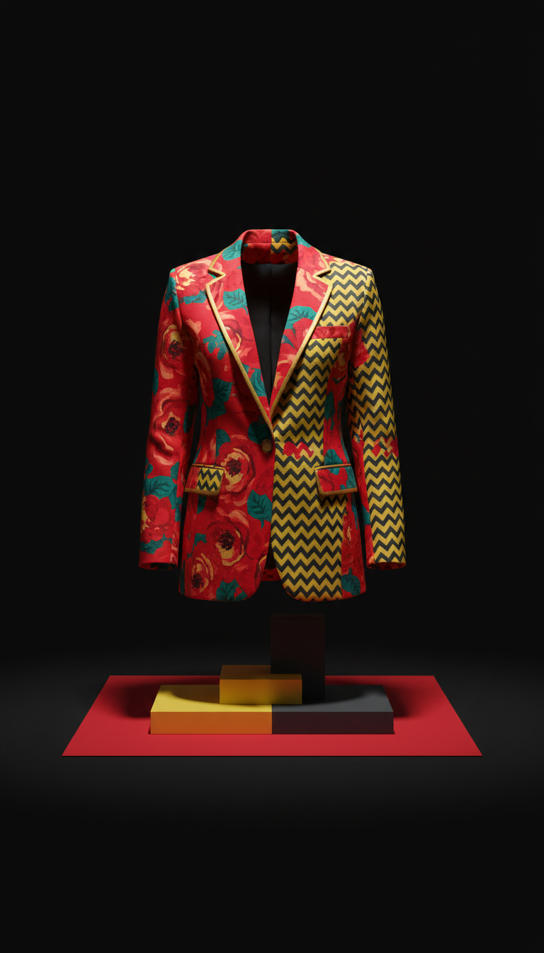 Pattern Clash Blazer in Vivid Red